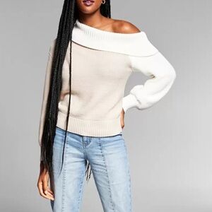Jeannie Mai X INC Tao Off-The-Shoulder Colorblocked Sweater Size XS NWT